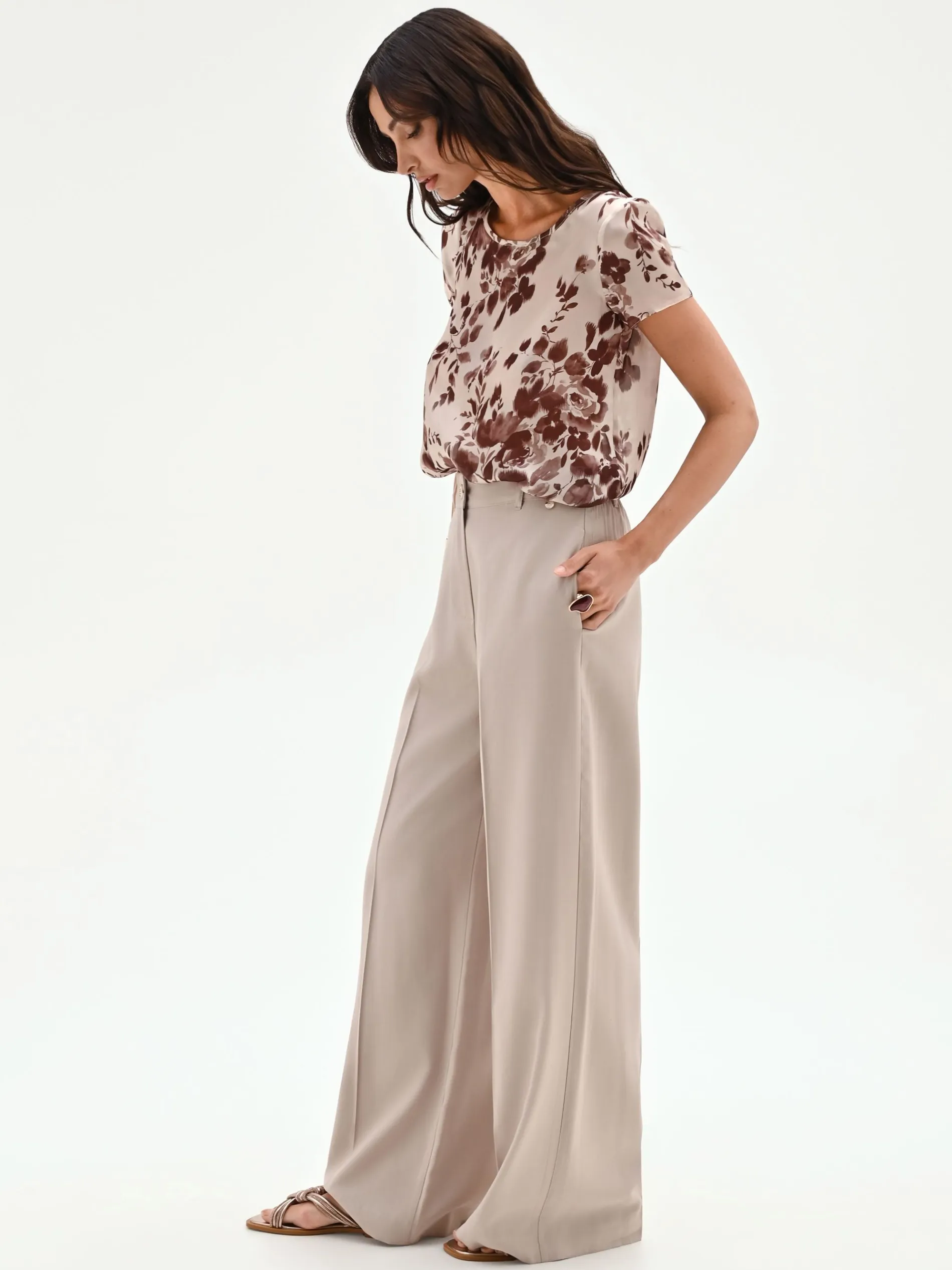 PANTALONE A PALAZZO TORTORA BEIGE CON PIEGA STIRATA