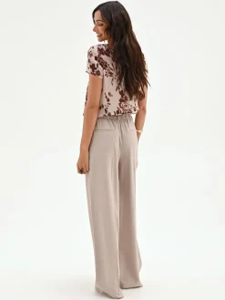 PANTALONE A PALAZZO TORTORA BEIGE CON PIEGA STIRATA