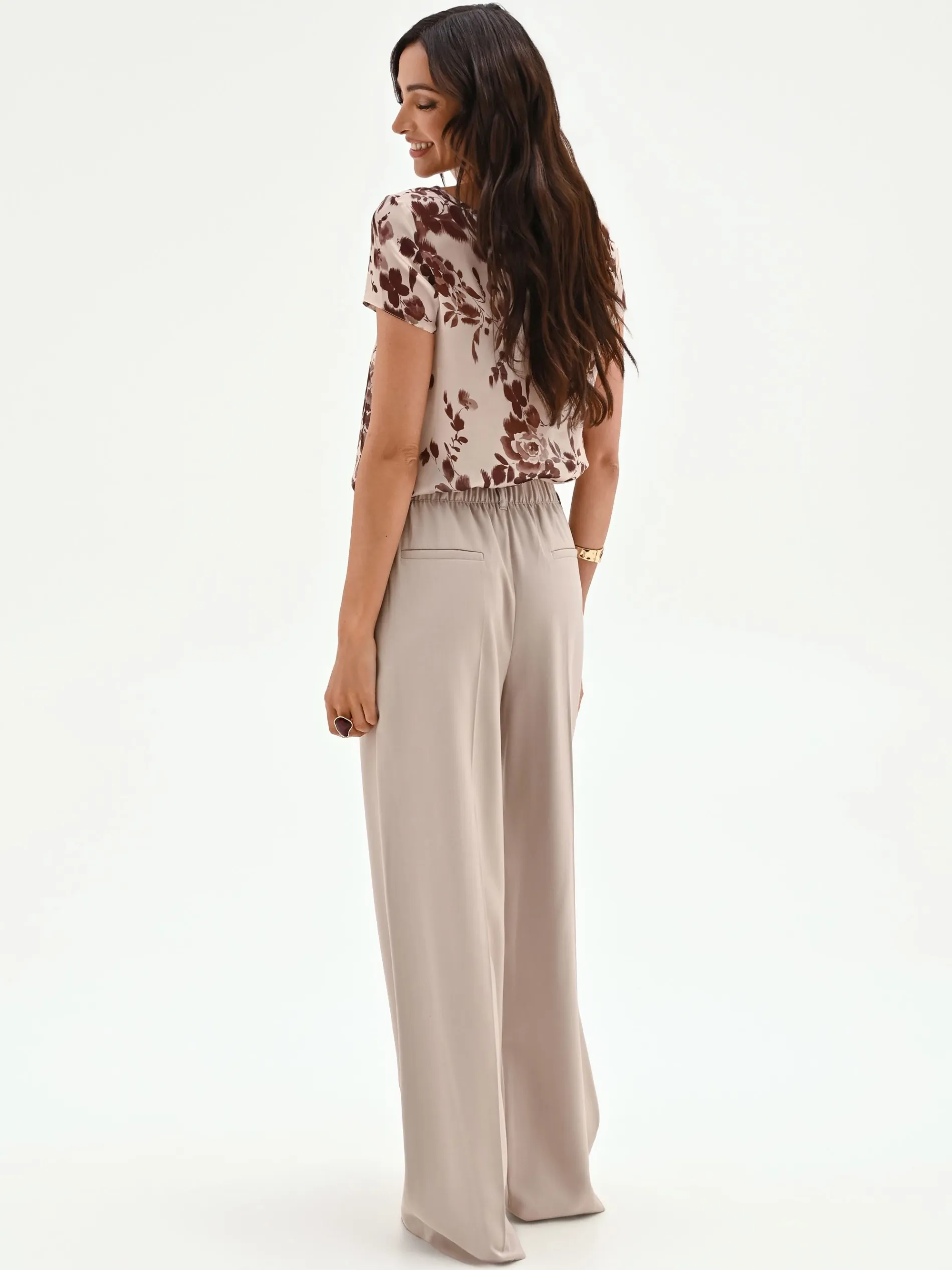PANTALONE A PALAZZO TORTORA BEIGE CON PIEGA STIRATA