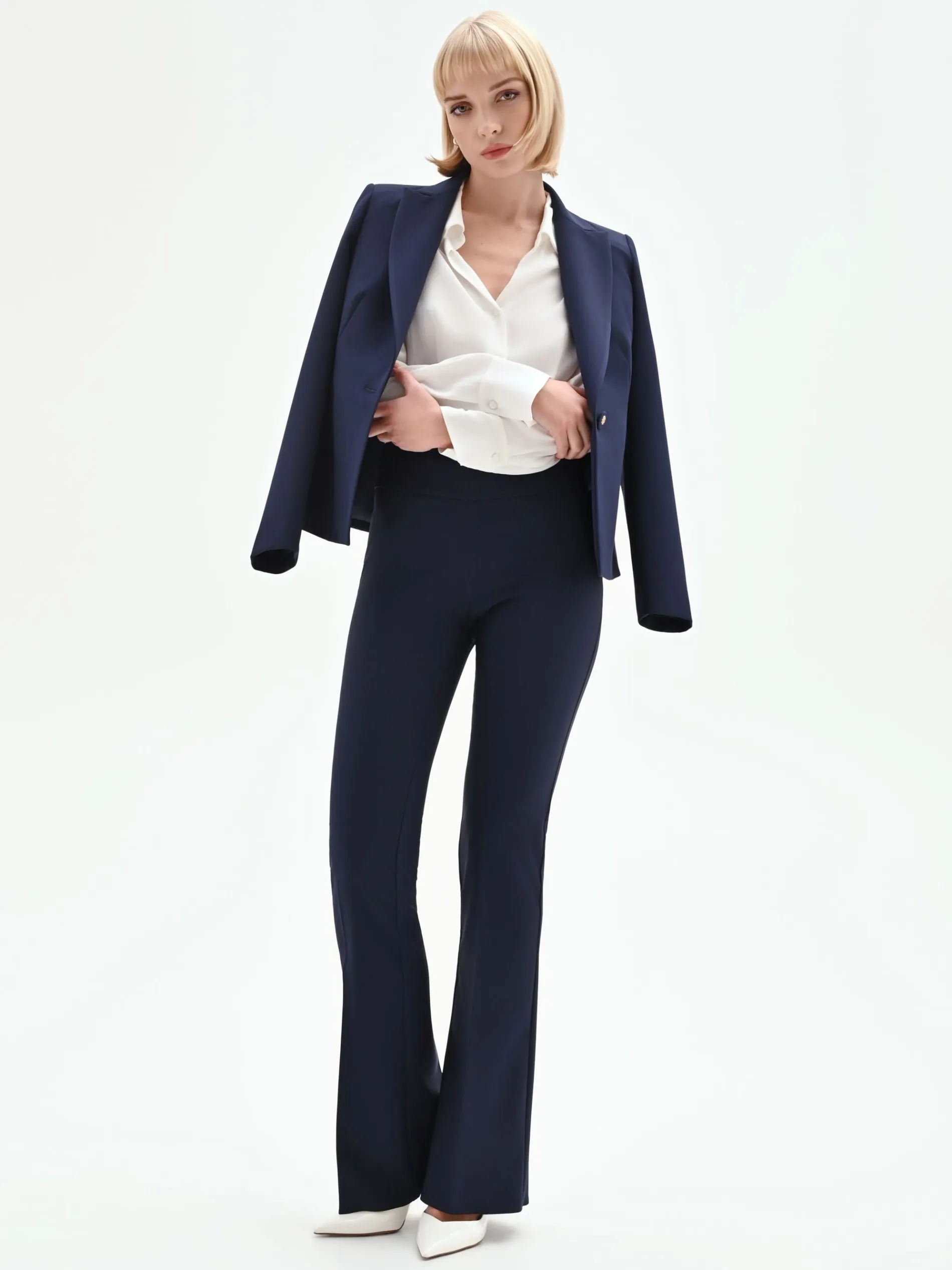 PANTALONE A ZAMPA BLU IN TESSUTO TECNICO