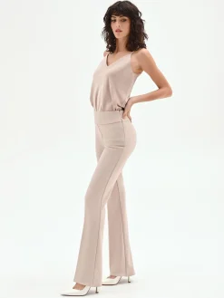 PANTALONE A ZAMPA TORTORA BEIGE IN SCUBA CRÈPE