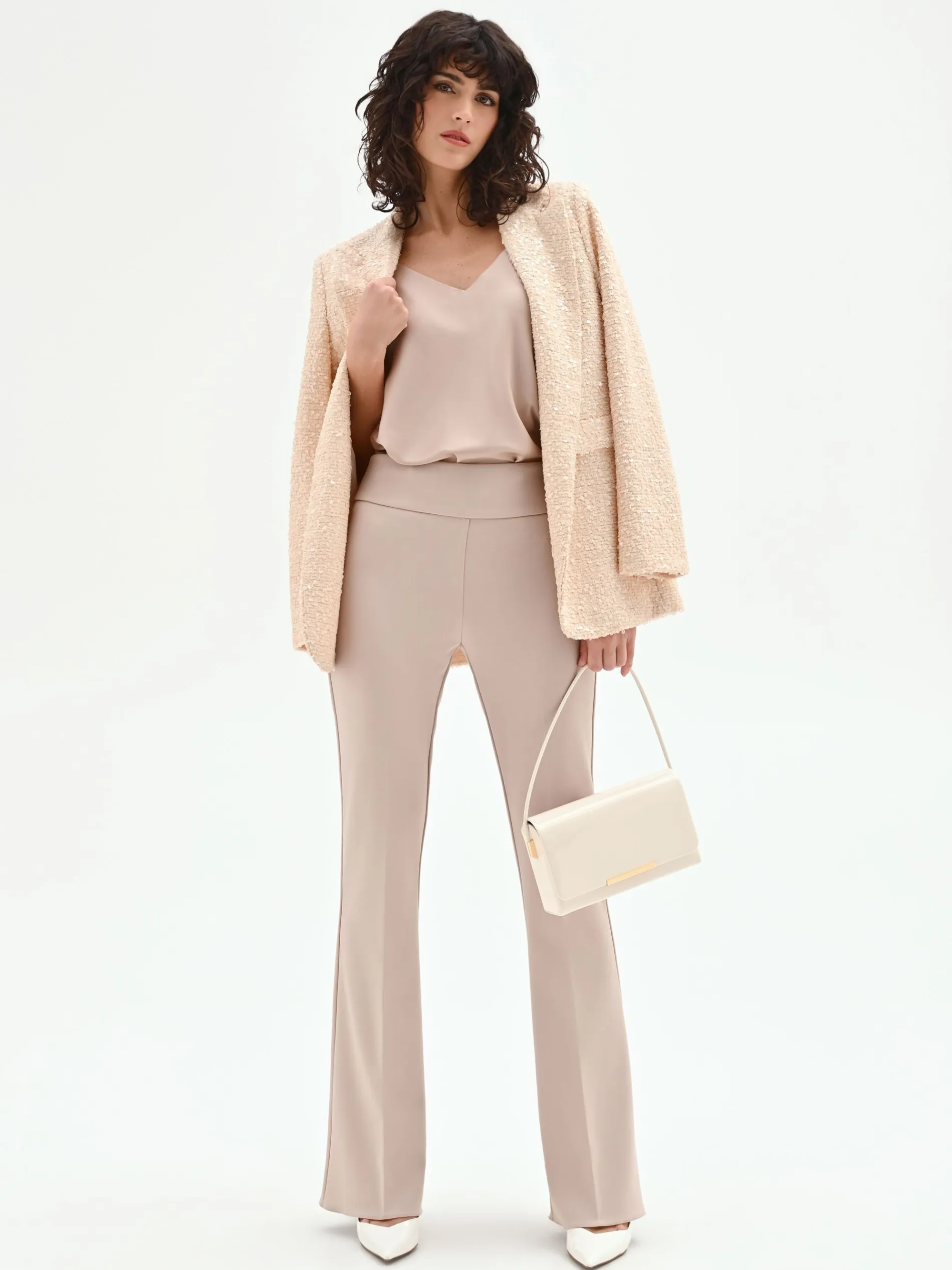 PANTALONE A ZAMPA TORTORA BEIGE IN SCUBA CRÈPE