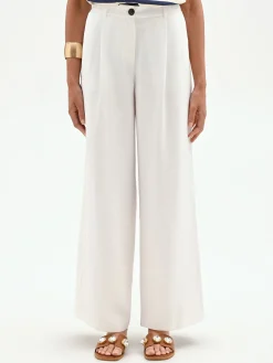 PANTALONE BIANCO A PALAZZO CON PINCES