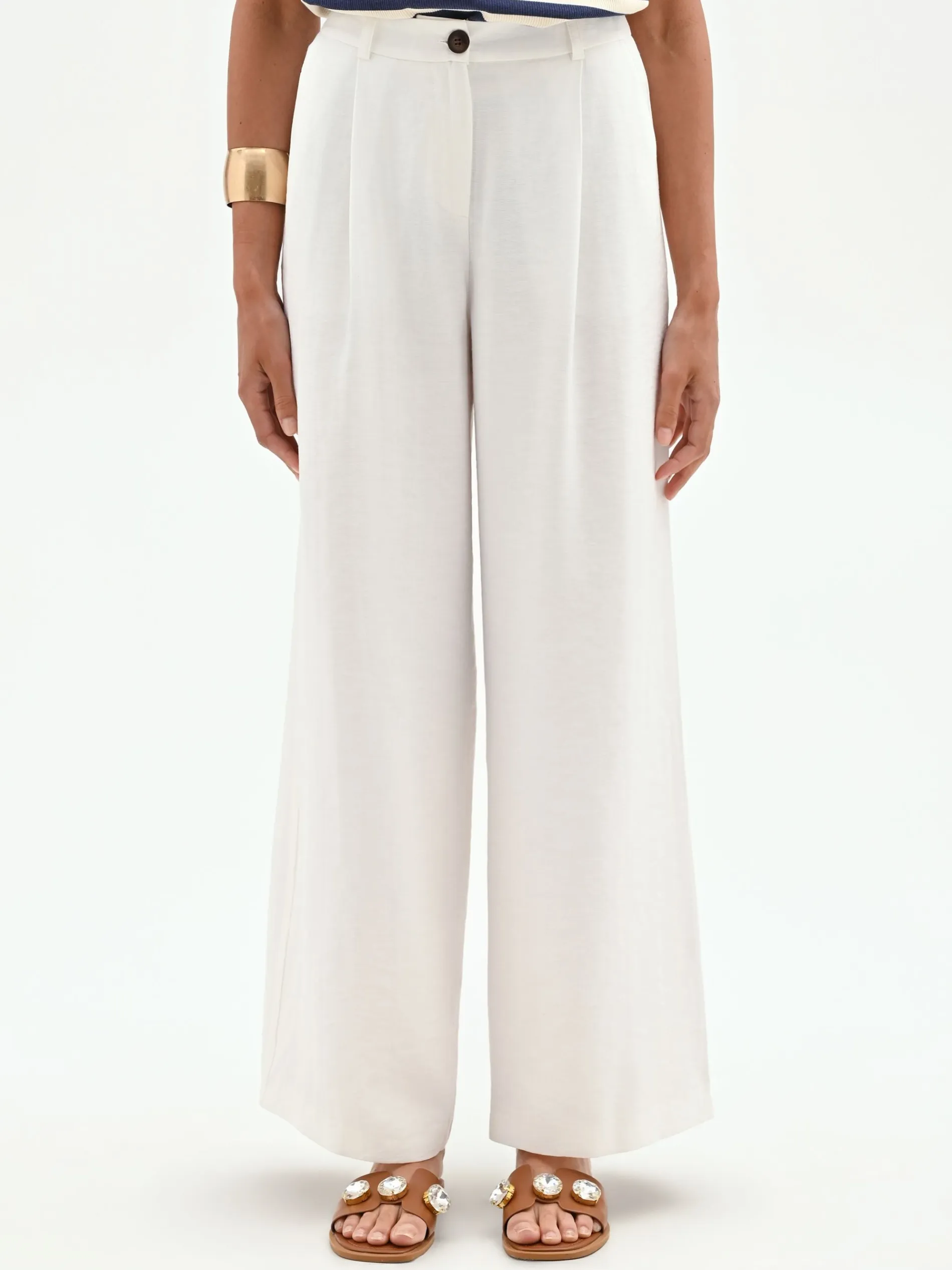 PANTALONE BIANCO A PALAZZO CON PINCES