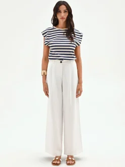 PANTALONE BIANCO A PALAZZO CON PINCES