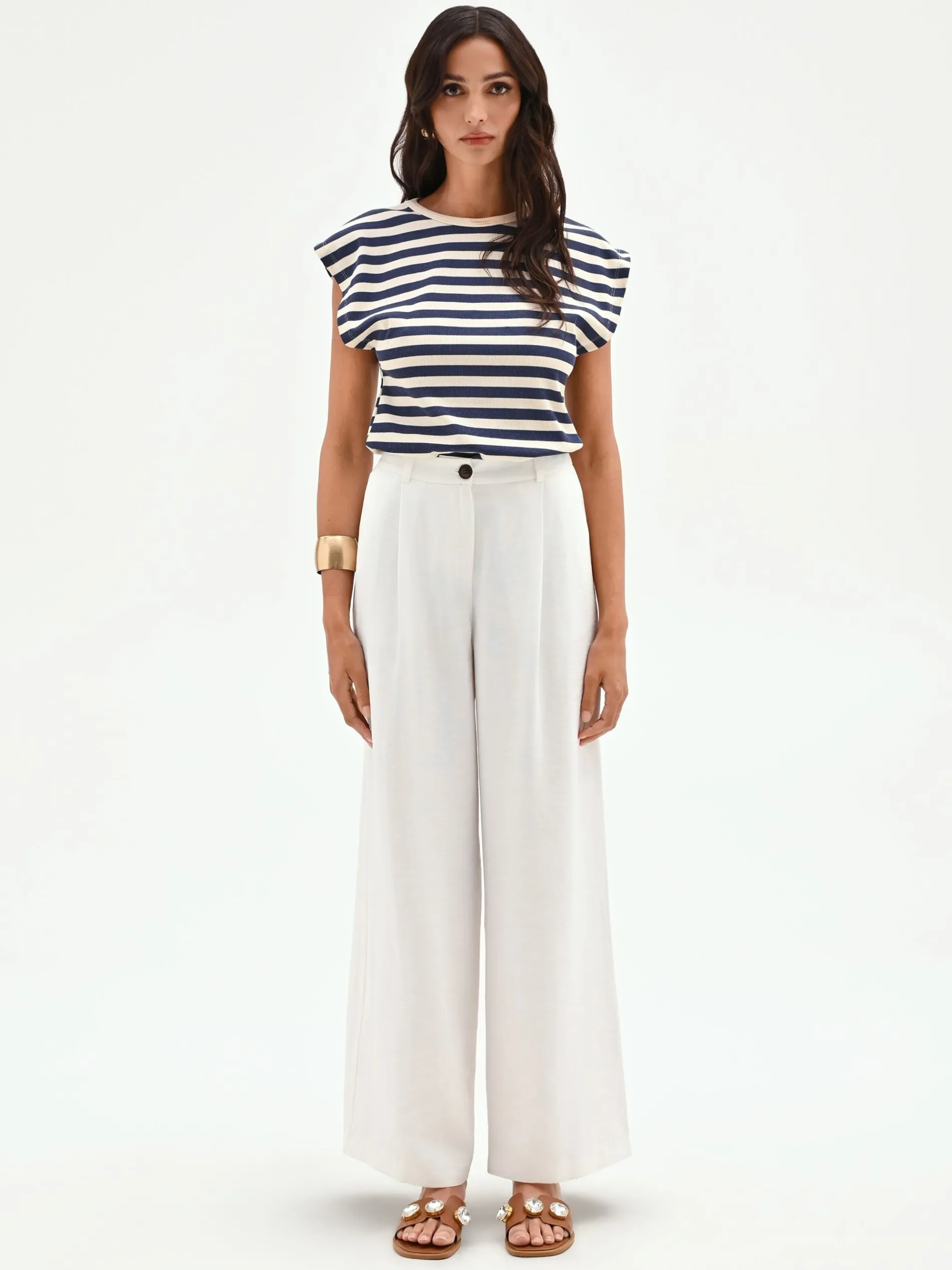 PANTALONE BIANCO A PALAZZO CON PINCES