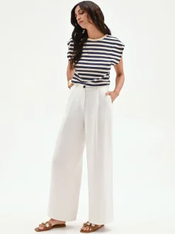 PANTALONE BIANCO A PALAZZO CON PINCES