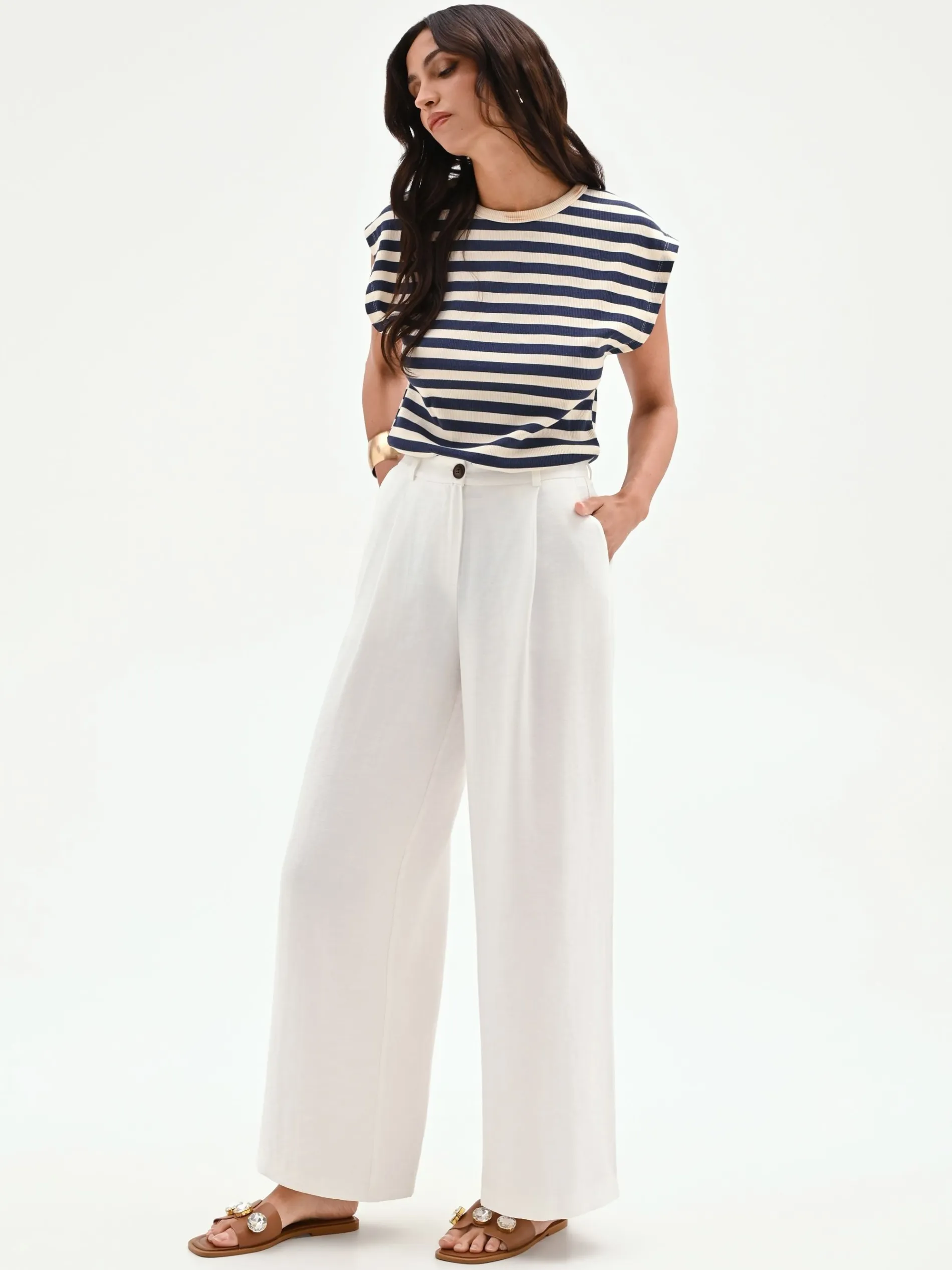 PANTALONE BIANCO A PALAZZO CON PINCES