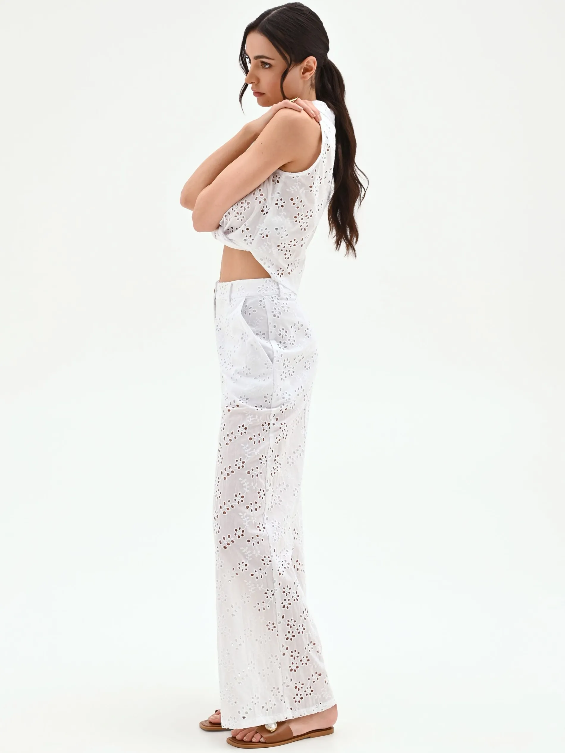 PANTALONE BIANCO IN SANGALLO DI COTONE
