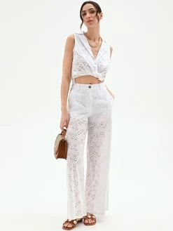 PANTALONE BIANCO IN SANGALLO DI COTONE