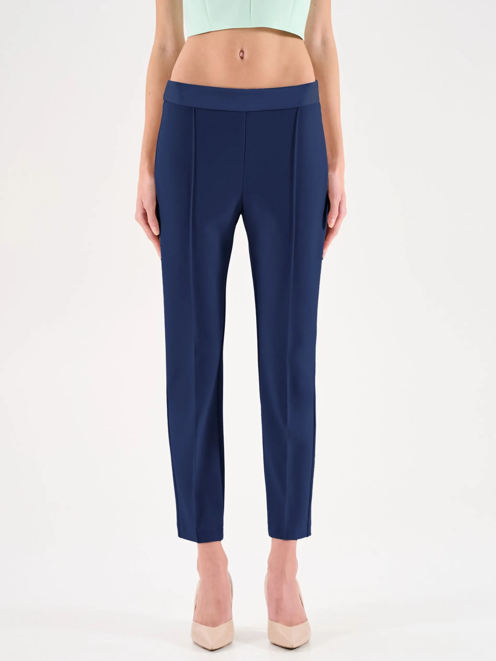 PANTALONE BLU A SIGARETTA CON CINTURINO A CONTRASTO