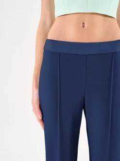 PANTALONE BLU A SIGARETTA CON CINTURINO A CONTRASTO