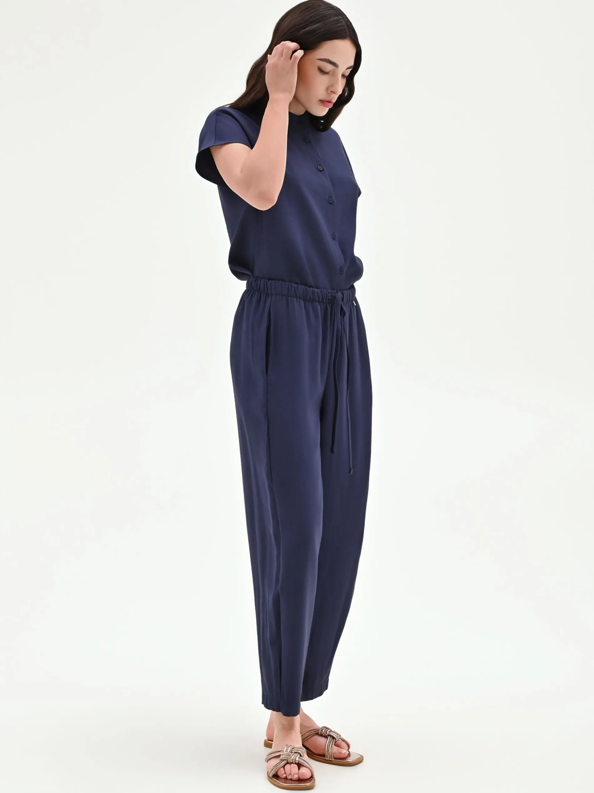 PANTALONE BLU NAVY FLUIDO CON COULISSE