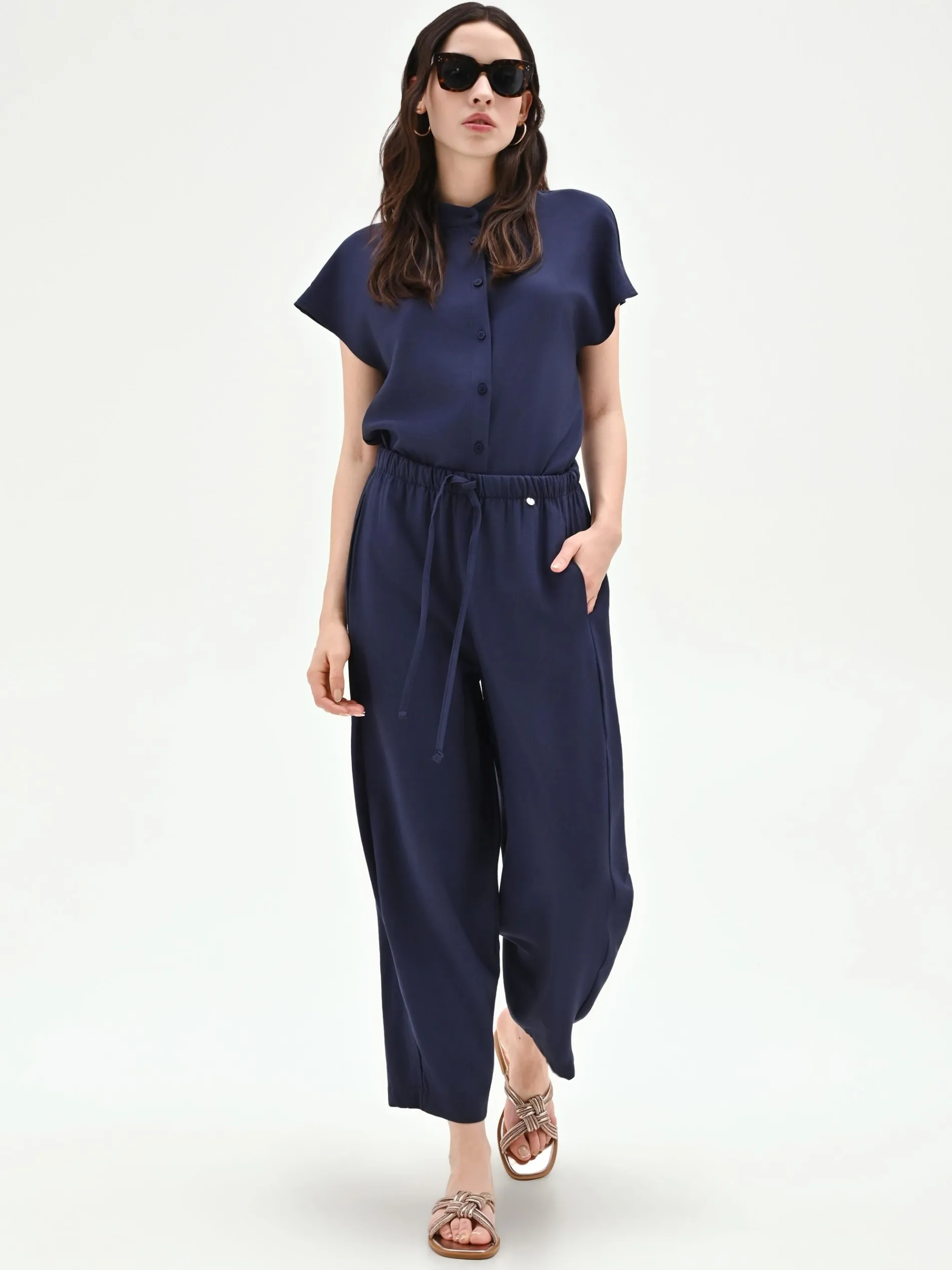 PANTALONE BLU NAVY FLUIDO CON COULISSE