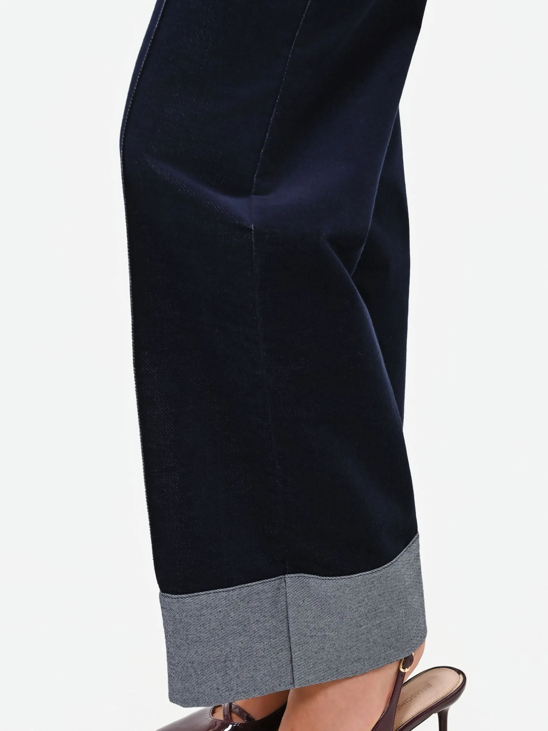 PANTALONE BLU NAVY IN VELLUTO CON IMPUNTURE A CONTRASTO
