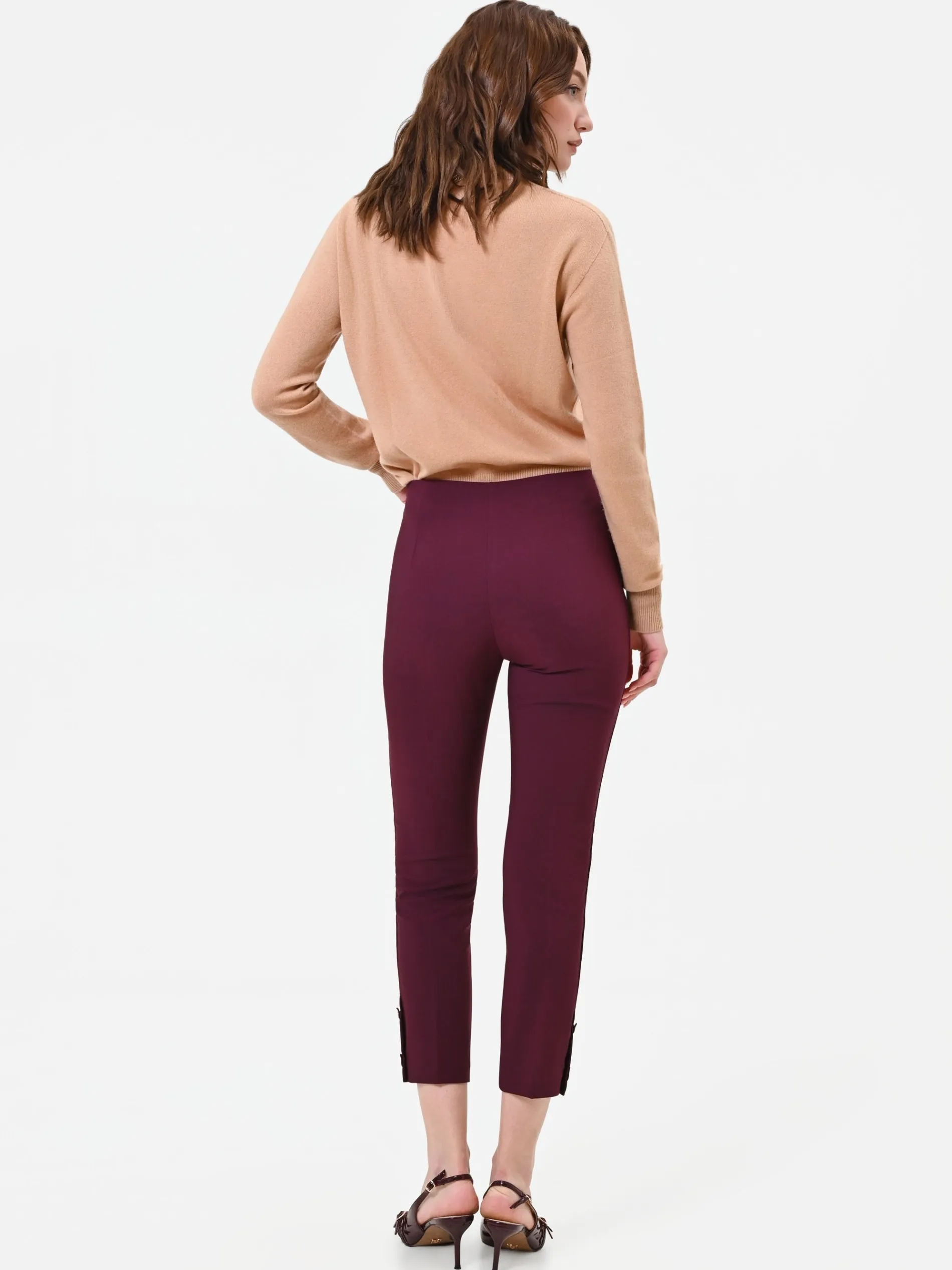 PANTALONE BORDEAUX CROPPED CON BOTTONI AL FONDO