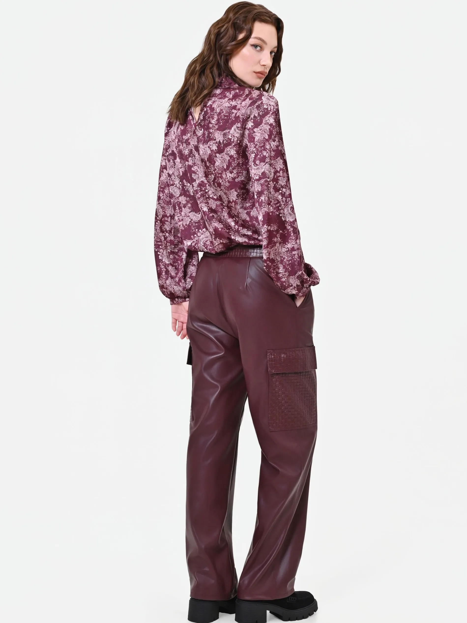 PANTALONE CARGO BORDEAUX ROSSO IN SIMILPELLE