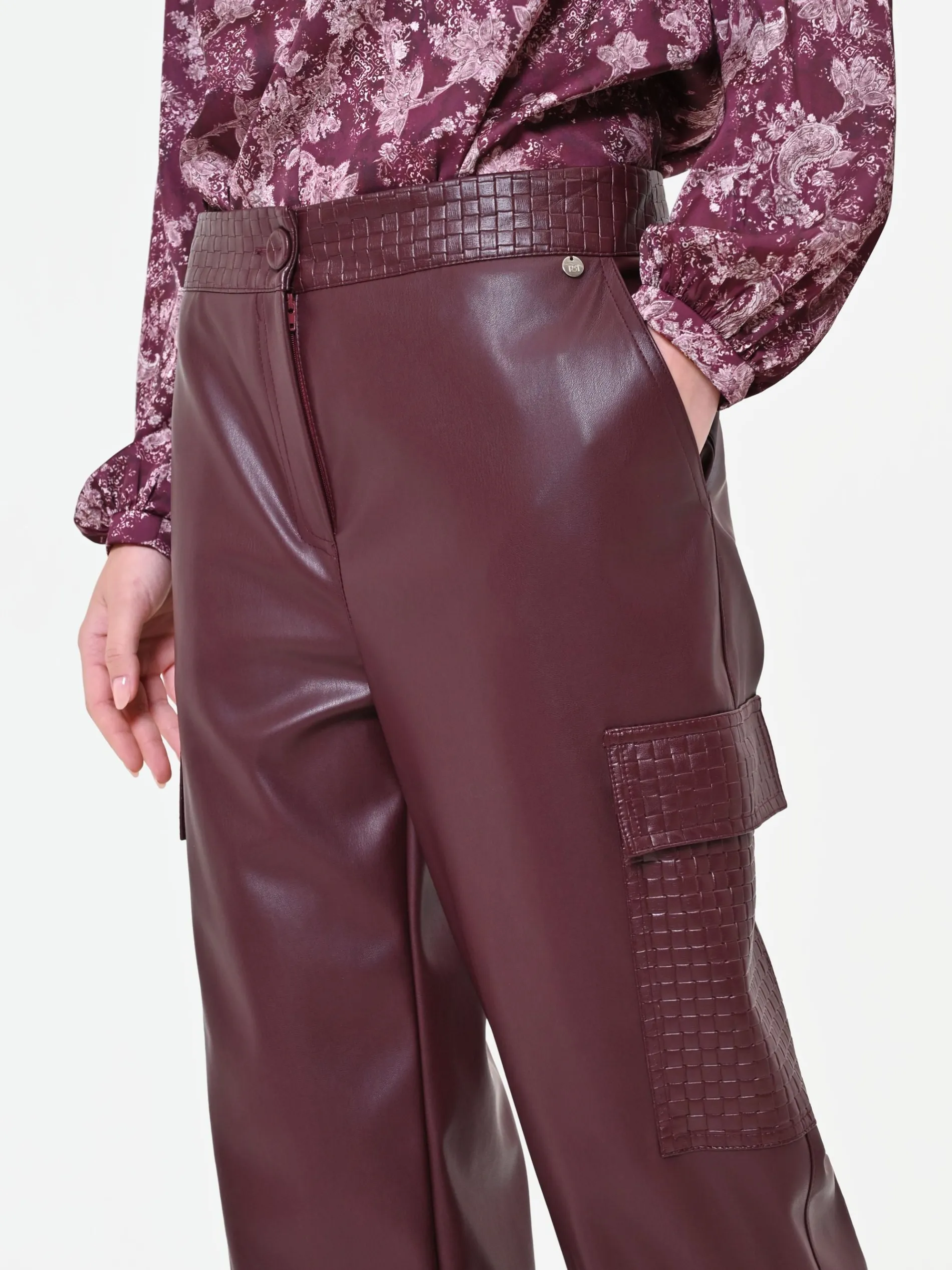 PANTALONE CARGO BORDEAUX ROSSO IN SIMILPELLE