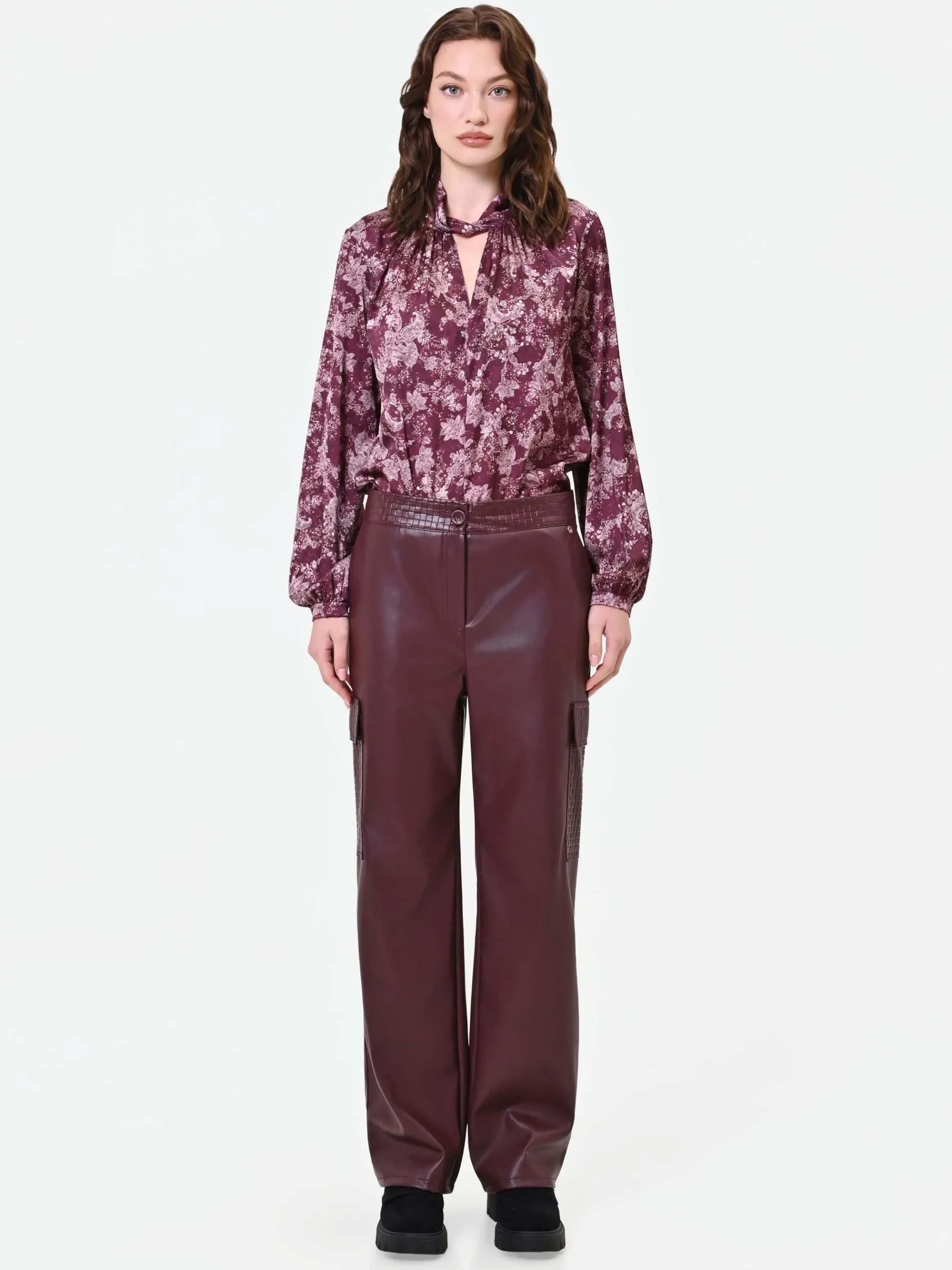 PANTALONE CARGO BORDEAUX ROSSO IN SIMILPELLE