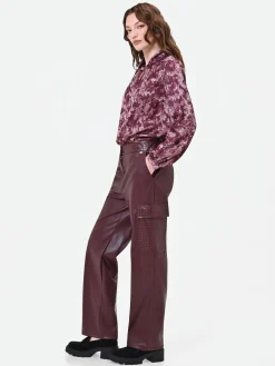 PANTALONE CARGO BORDEAUX ROSSO IN SIMILPELLE