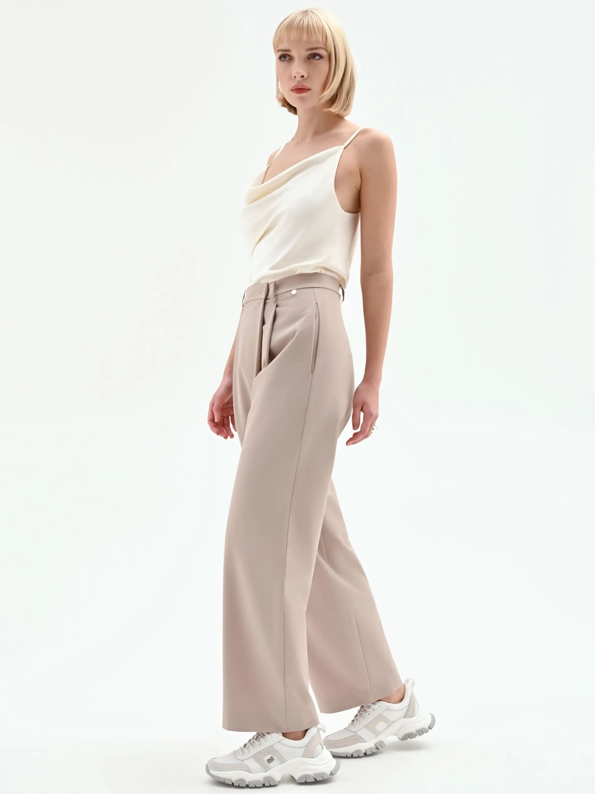 PANTALONE CARROT FIT TORTORA BEIGE A PORTAFOGLIO