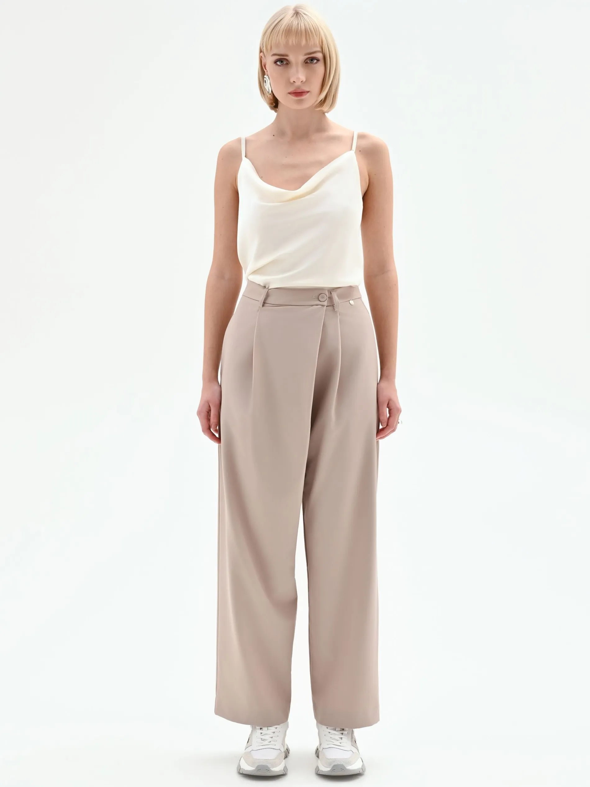 PANTALONE CARROT FIT TORTORA BEIGE A PORTAFOGLIO