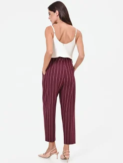 PANTALONE CROPPED GESSATO ROSSO BORDEAUX