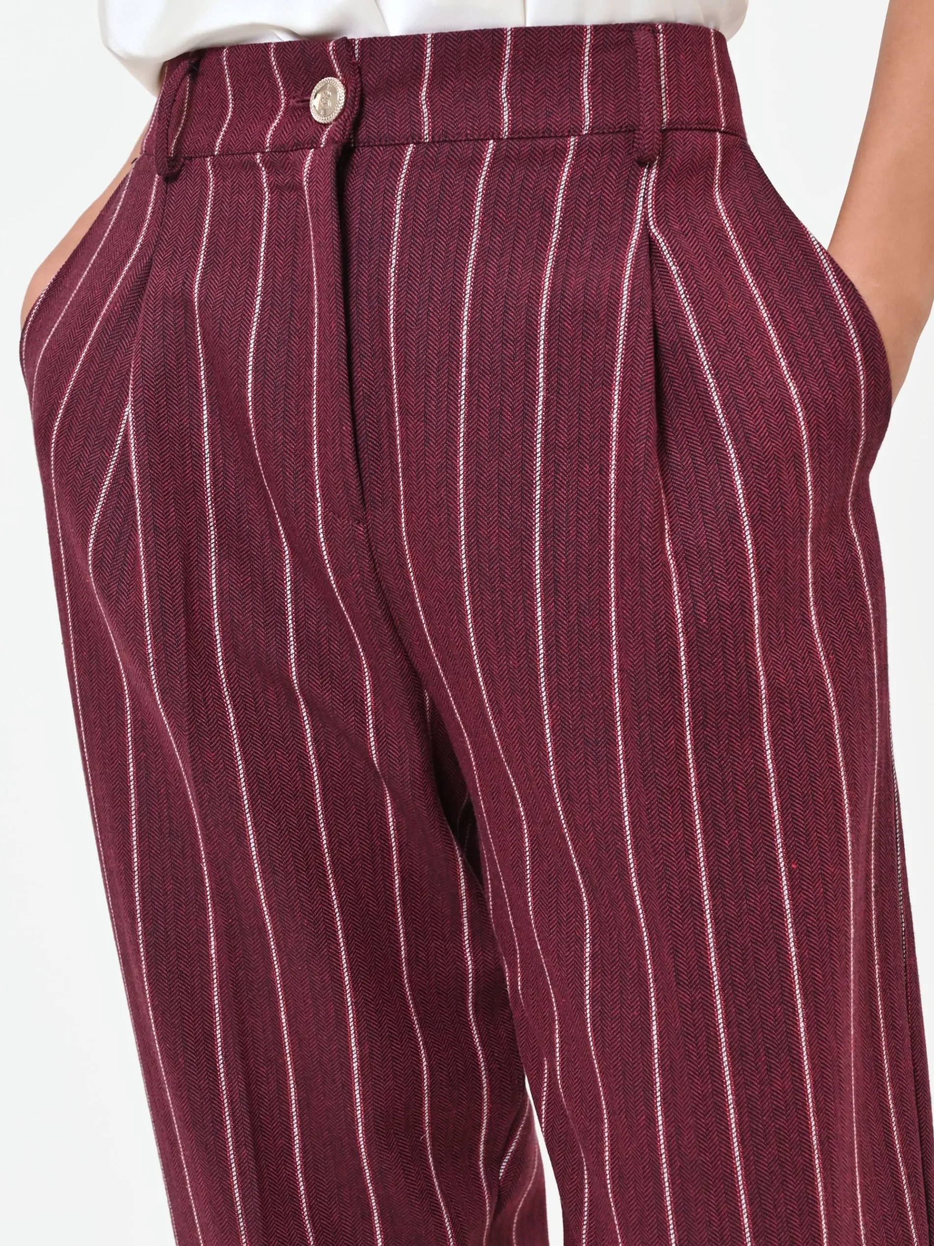 PANTALONE CROPPED GESSATO ROSSO BORDEAUX