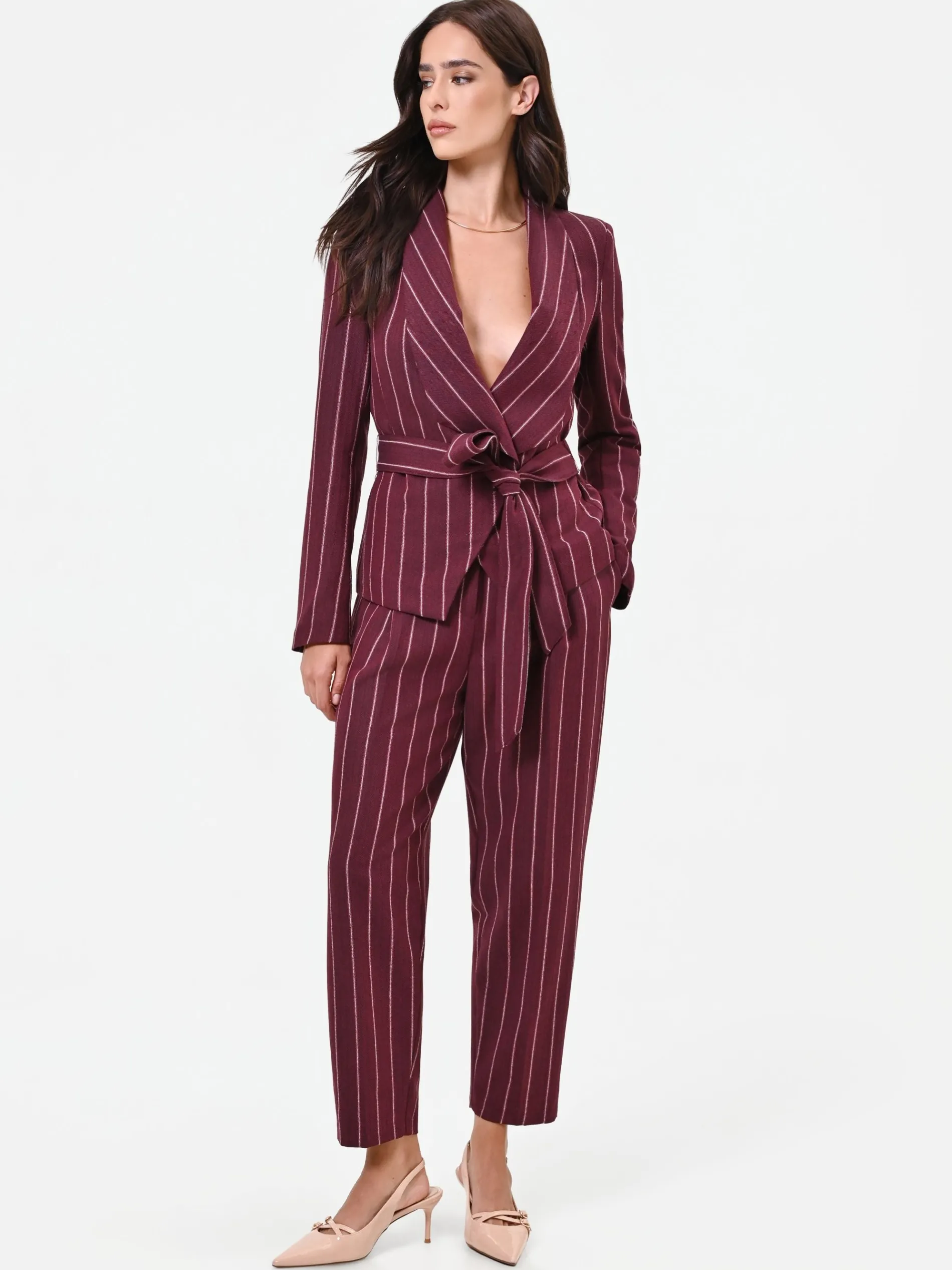 PANTALONE CROPPED GESSATO ROSSO BORDEAUX