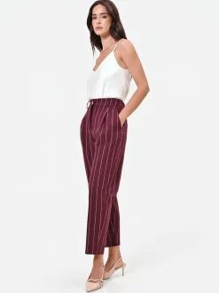 PANTALONE CROPPED GESSATO ROSSO BORDEAUX