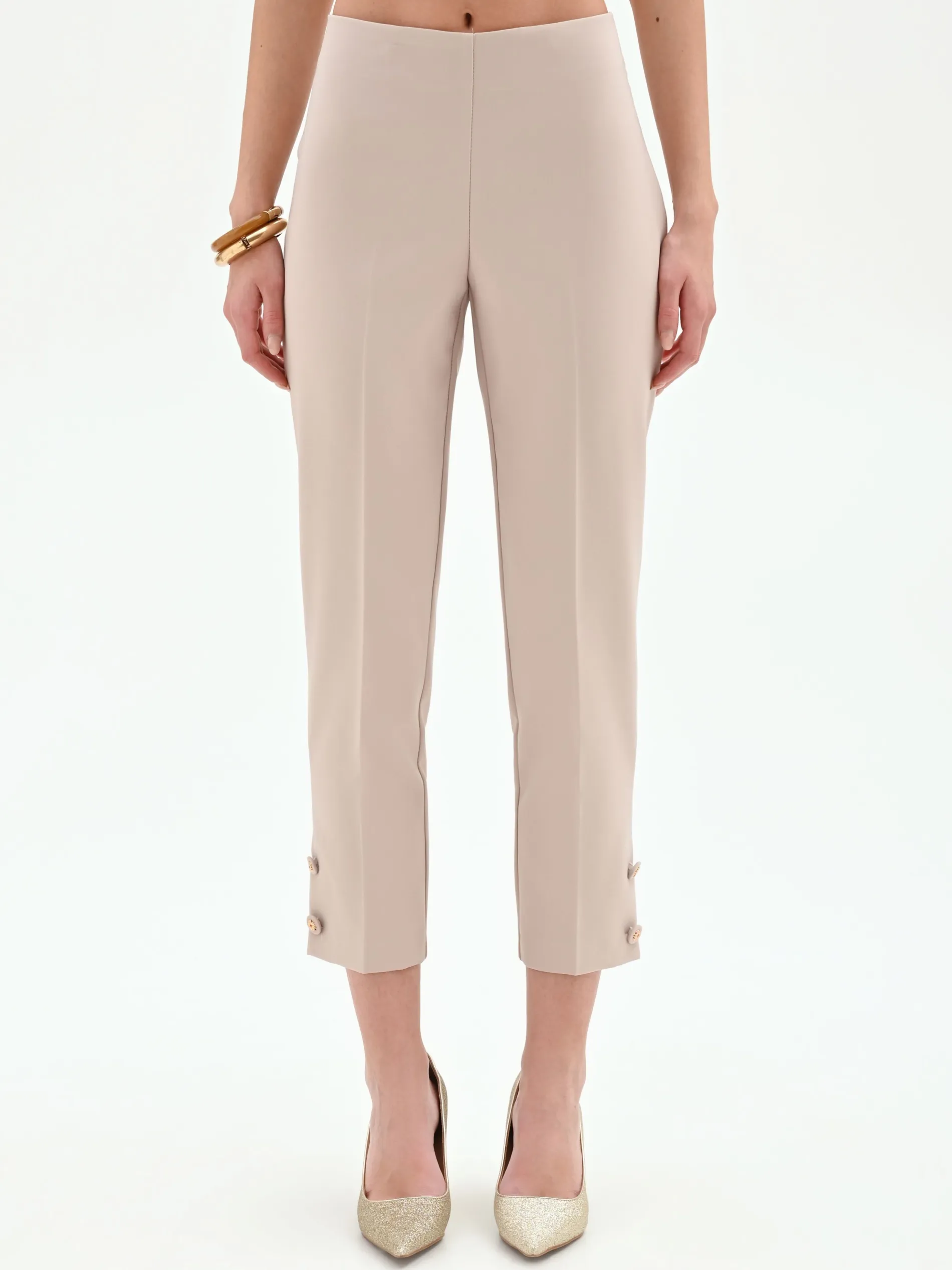 PANTALONE CROPPED TORTORA BEIGE CON BOTTONI AL FONDO