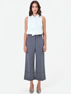 PANTALONE CULOTTE GRIGIO CON RISVOLTO ALTO