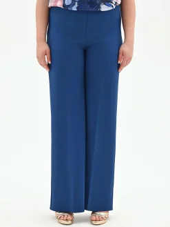 PANTALONE CURVY A PALAZZO BLU BRILLANTE IN SCUBA MANO CREPE