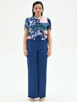 PANTALONE CURVY A PALAZZO BLU BRILLANTE IN SCUBA MANO CREPE