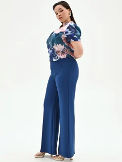 PANTALONE CURVY A PALAZZO BLU BRILLANTE IN SCUBA MANO CREPE