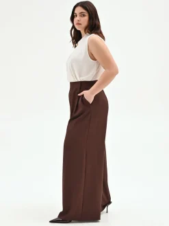 PANTALONE CURVY A PALAZZO CIOCCOLATO CON PINCES