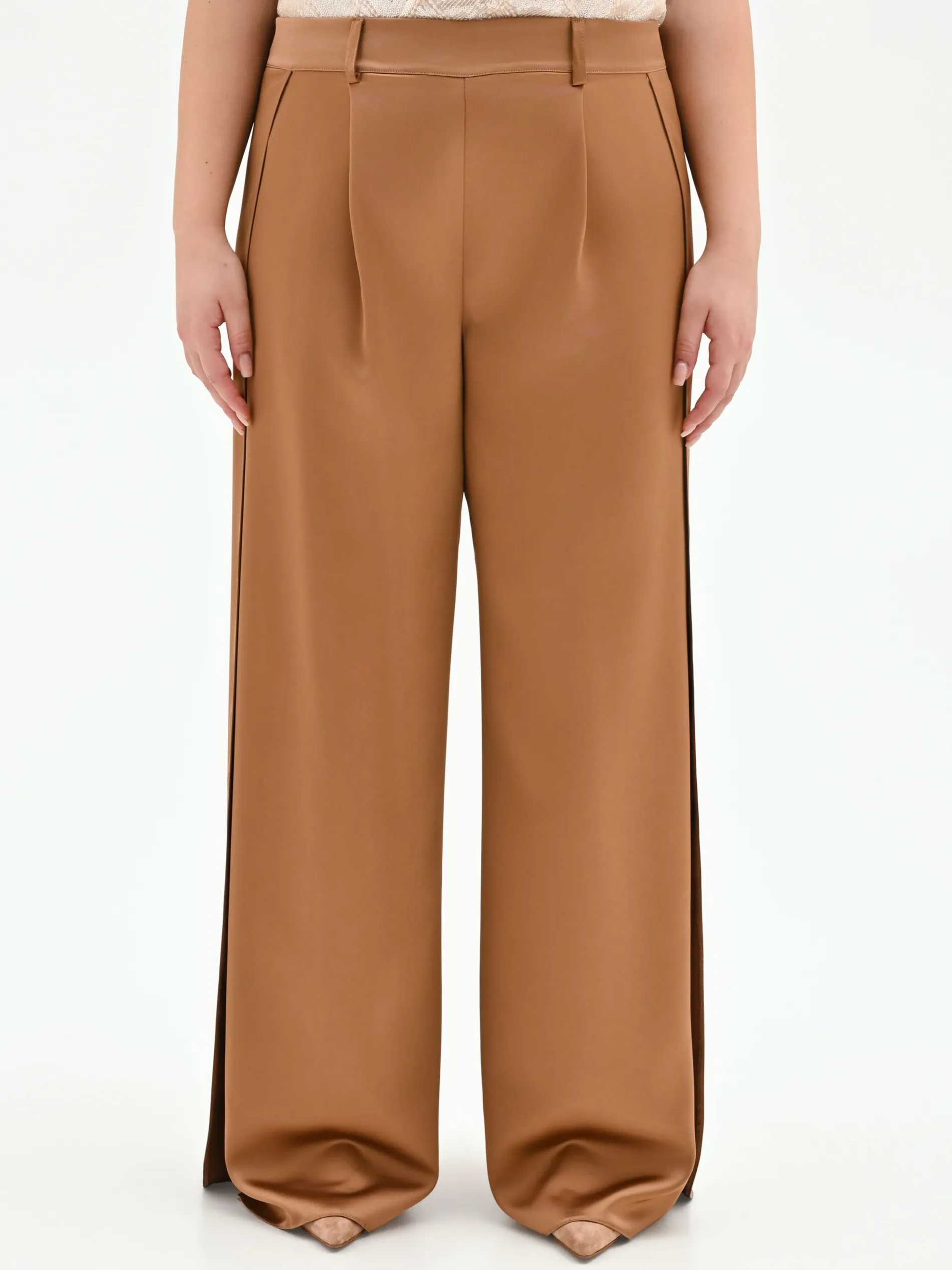 PANTALONE CURVY A PALAZZO MARRONE BRONZO