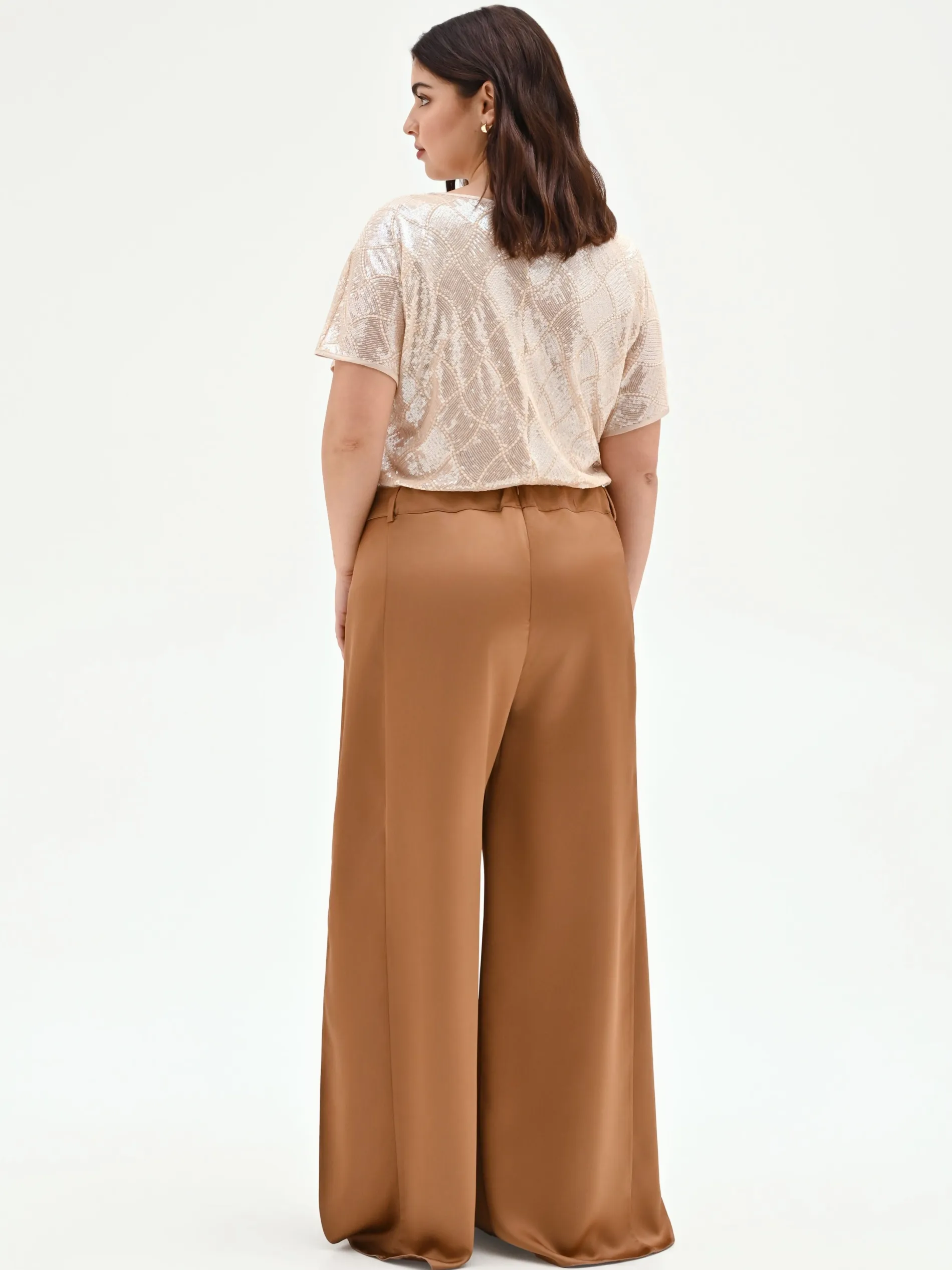 PANTALONE CURVY A PALAZZO MARRONE BRONZO