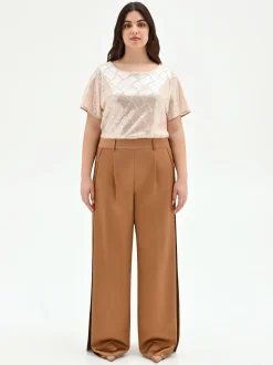 PANTALONE CURVY A PALAZZO MARRONE BRONZO