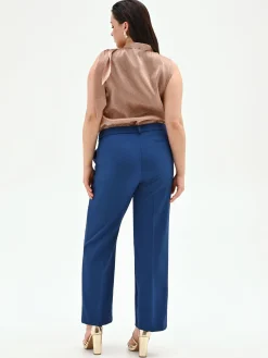 PANTALONE CURVY BLU BRILLANTE A VITA ALTA IN TESSUTO TECNICO