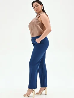 PANTALONE CURVY BLU BRILLANTE A VITA ALTA IN TESSUTO TECNICO