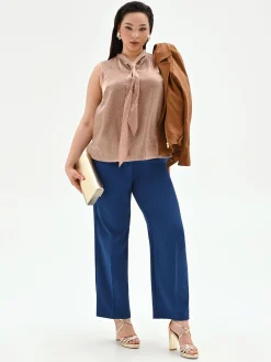 PANTALONE CURVY BLU BRILLANTE A VITA ALTA IN TESSUTO TECNICO