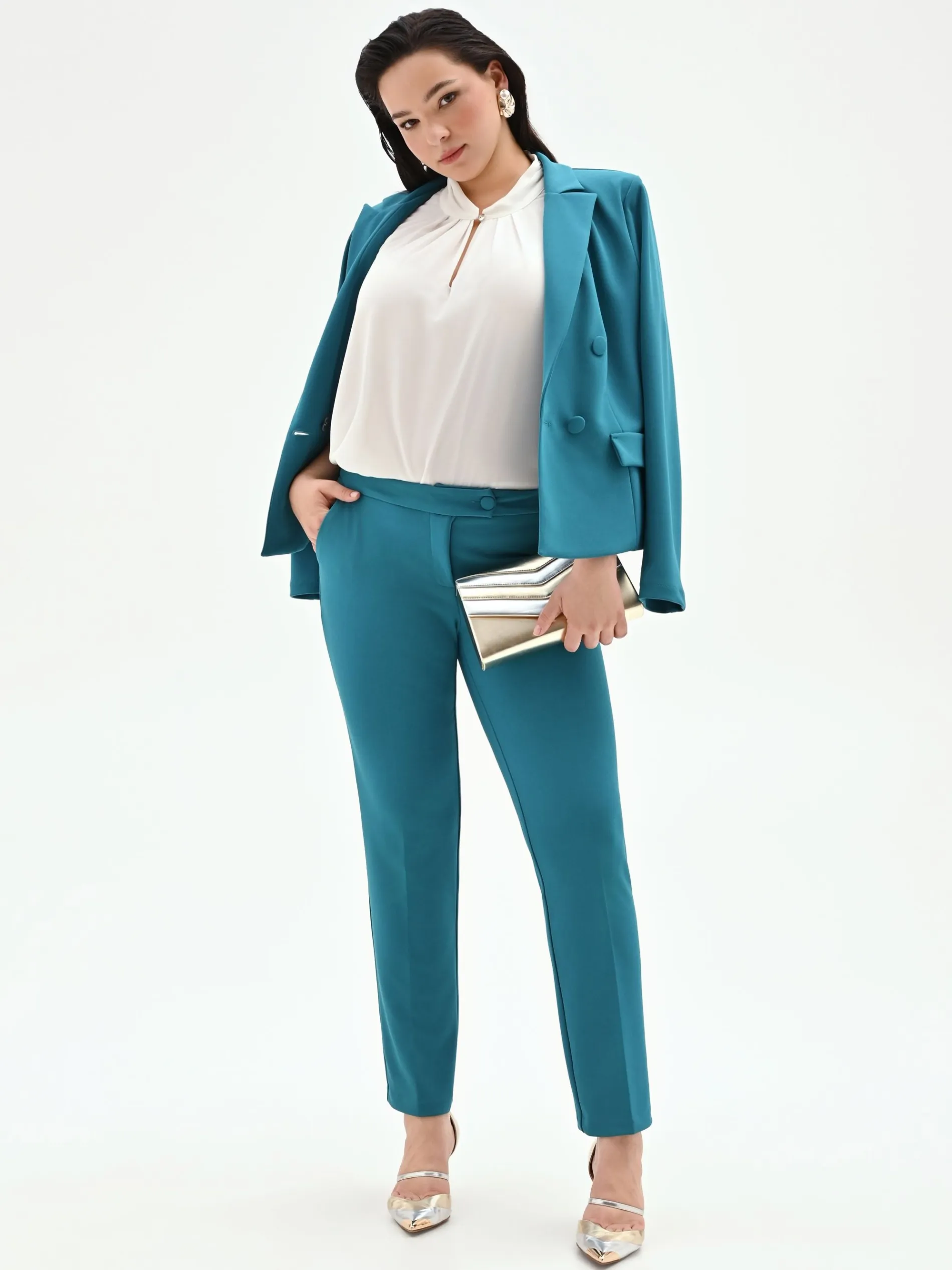 PANTALONE CURVY BLU OTTANIO CON PIEGA IN SCUBA MANO CREPE