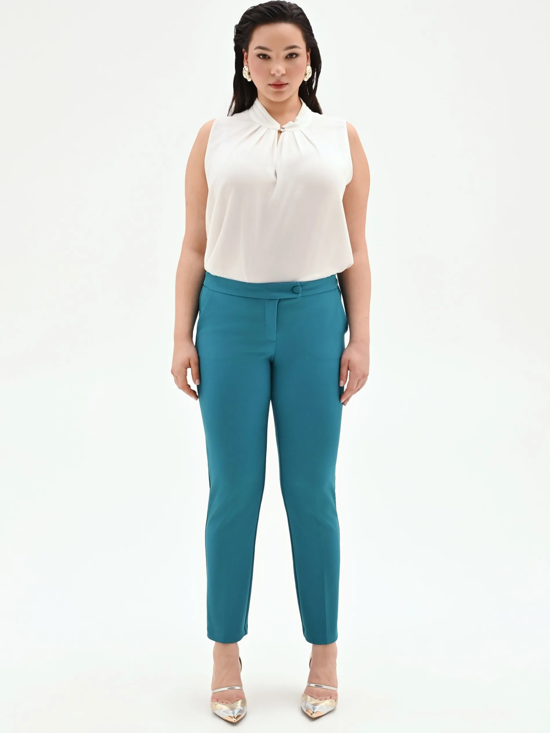 PANTALONE CURVY BLU OTTANIO CON PIEGA IN SCUBA MANO CREPE