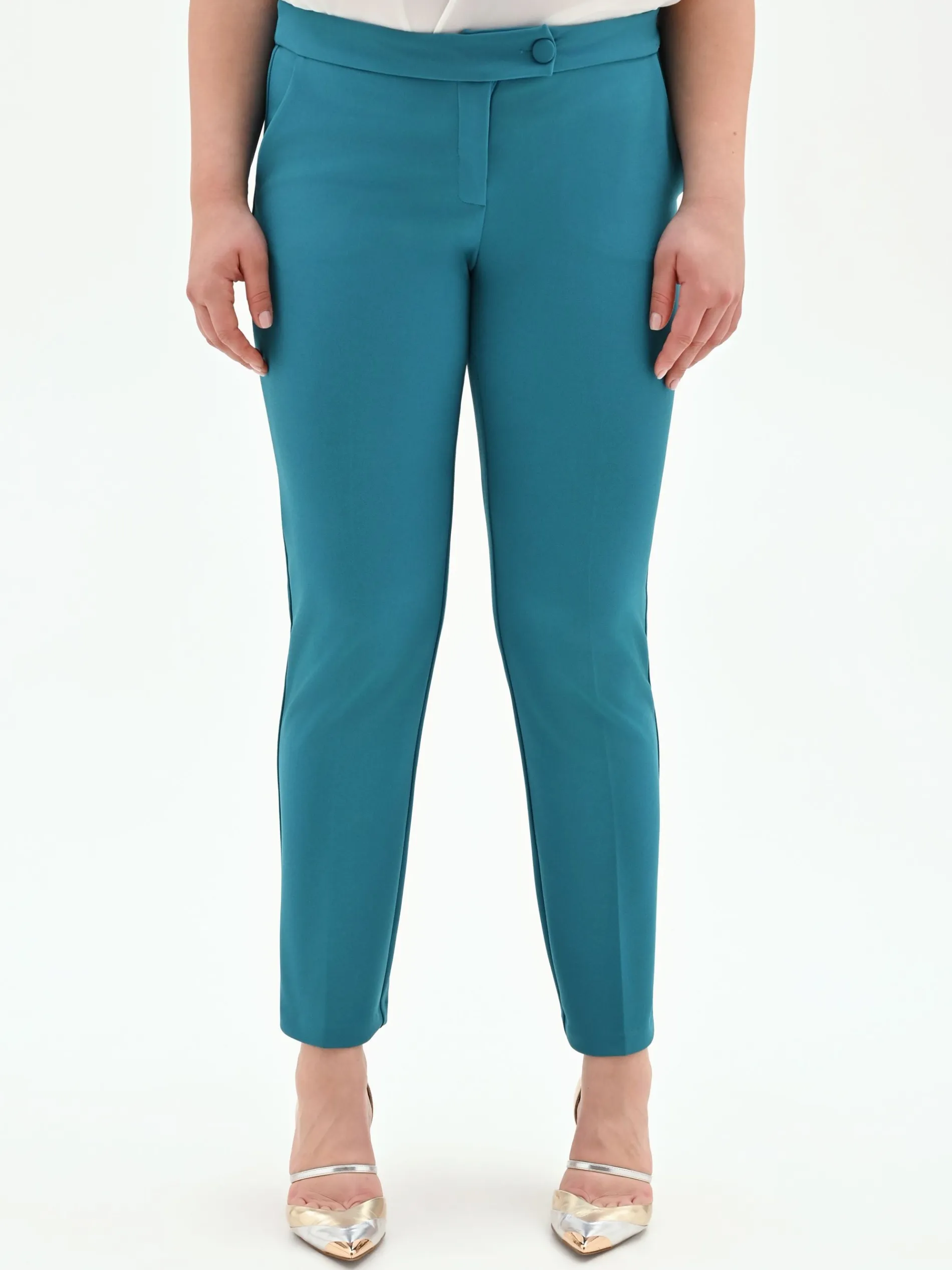 PANTALONE CURVY BLU OTTANIO CON PIEGA IN SCUBA MANO CREPE