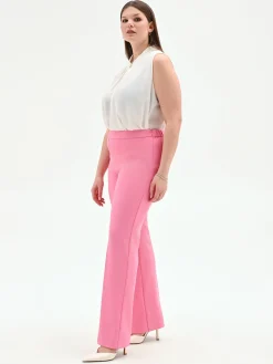 PANTALONE CURVY ROSA A VITA ALTA IN SCUBA CRÈPE