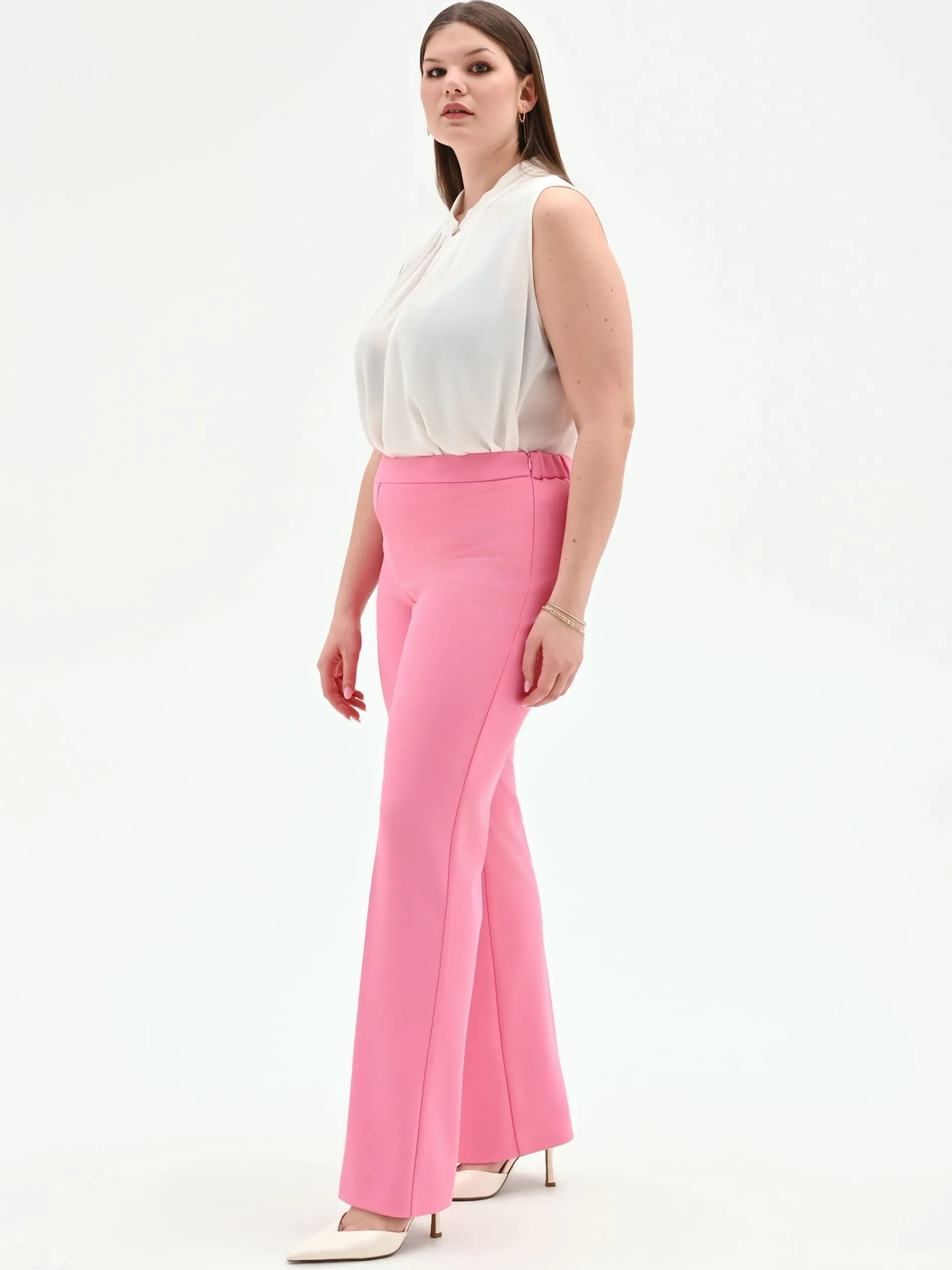PANTALONE CURVY ROSA A VITA ALTA IN SCUBA CRÈPE