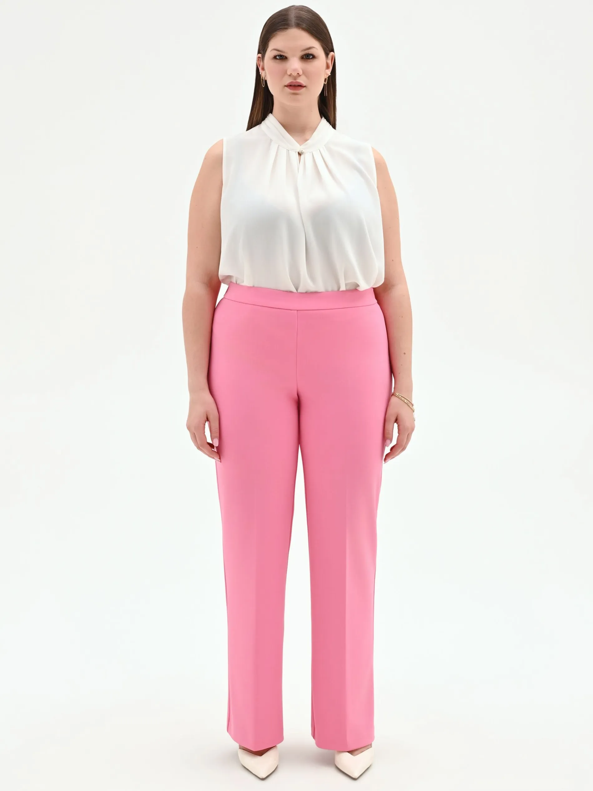 PANTALONE CURVY ROSA A VITA ALTA IN SCUBA CRÈPE