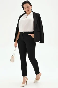 PANTALONE CURVY SKINNY NERO IN SCUBA MANO CRÈPE