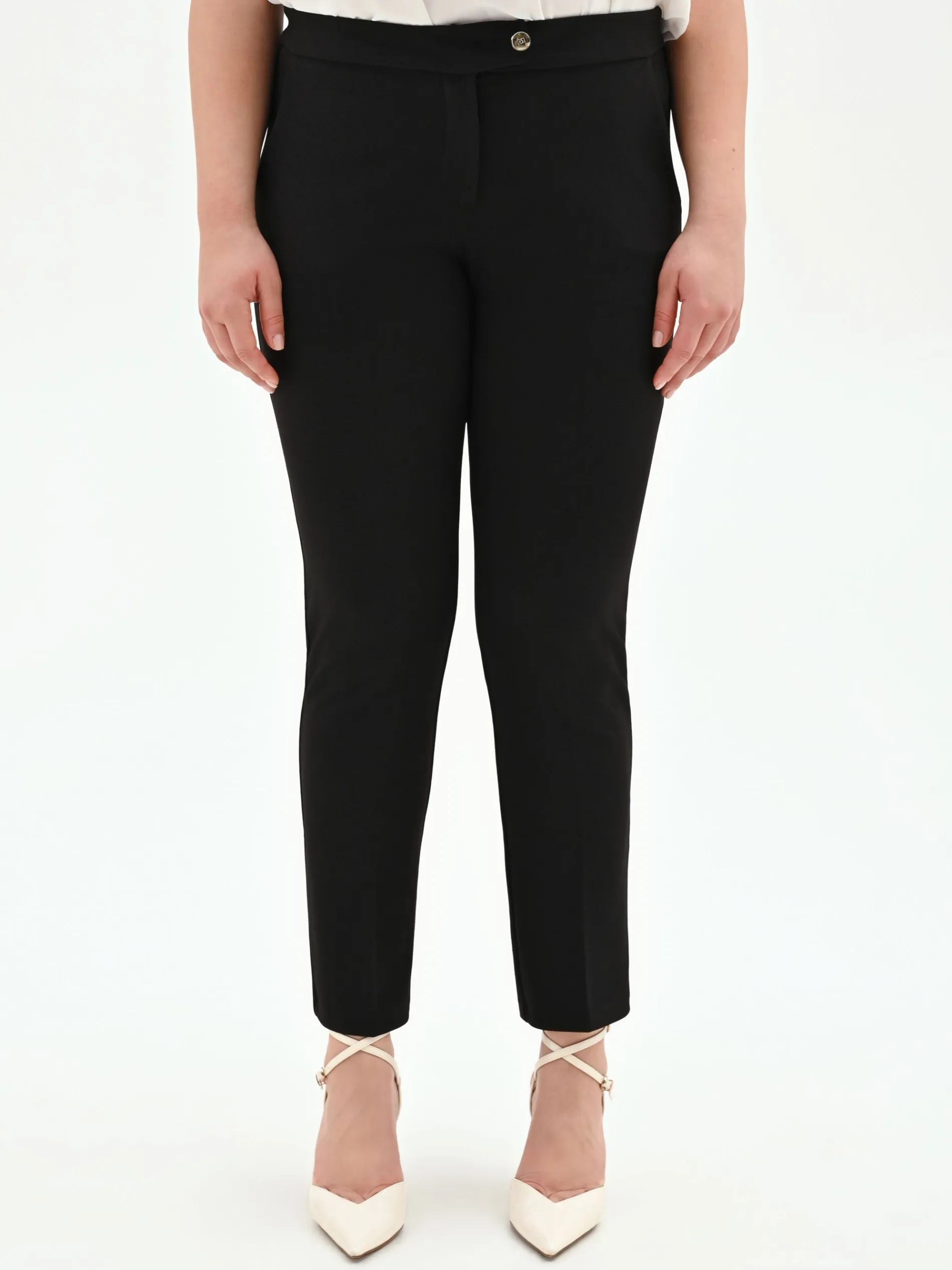 PANTALONE CURVY SKINNY NERO IN SCUBA MANO CRÈPE